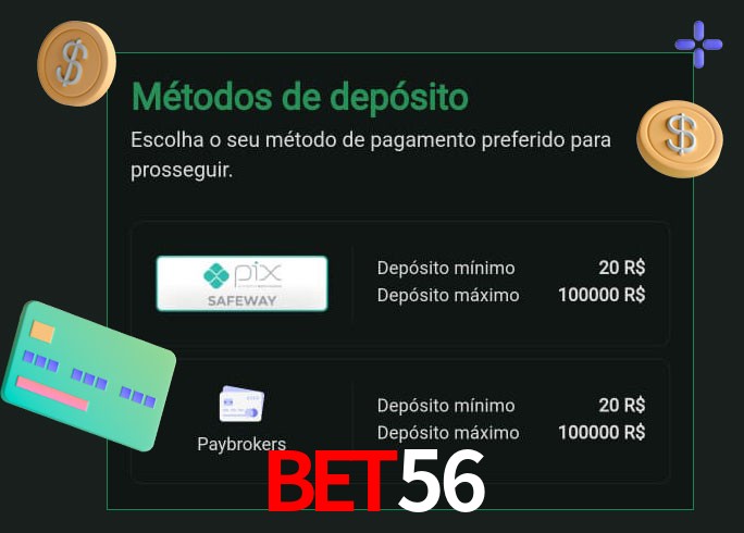 O cassino Bet56 oferece uma grande variedade de métodos de pagamento